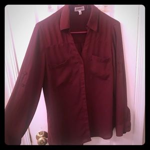 Express Burgundy sheer button up